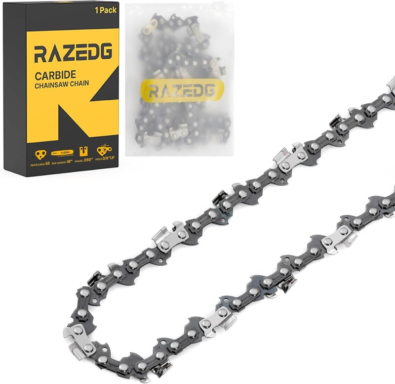 RazEdg Carbide Chainsaw Chain 16 Inch, 3/8" LP Pitch, .050" Gauge, 55 Drive Links, Fits STIHL 021, MS180, MS210, MS211 and More- S55 (1 Chain) - Image 1
